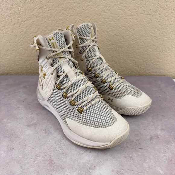 Under Armour Highlight HOVR Ace Sz 8.5 White Gold High-Top Volleyball Shoes - Picture 1 of 14